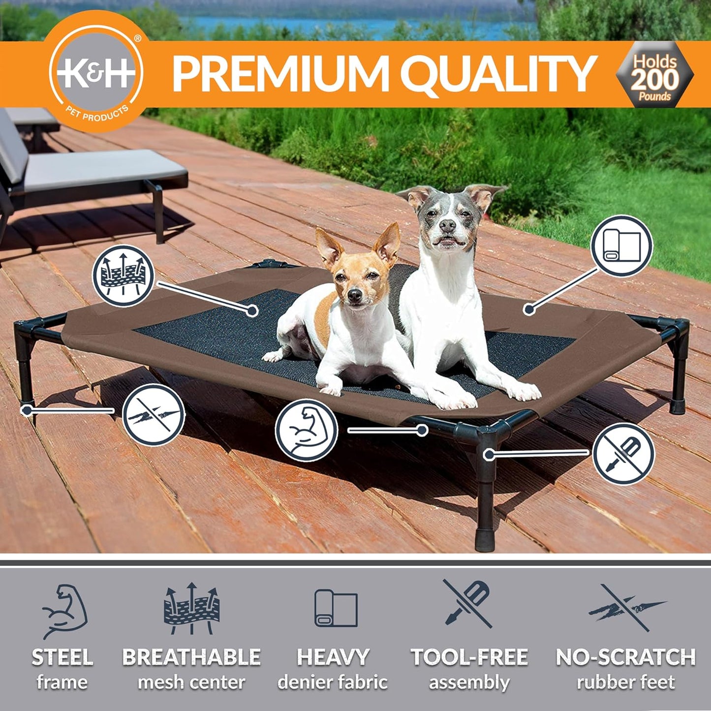 K&H Outdoor Elevated Dog Bed - Ultimate Cooling Solution for Large Pets with Breathable Mesh and Portable Design, Perfect for Indoor & Outdoor Use