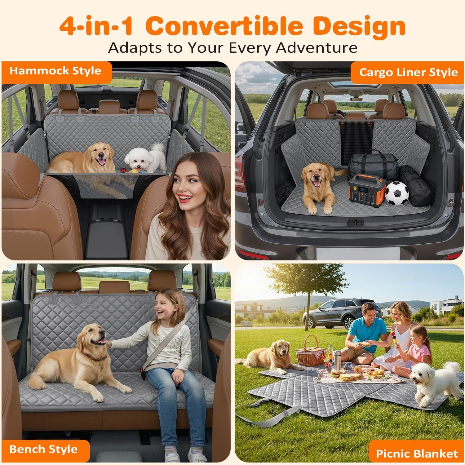 Ultimate 4-in-1 Dog Car Seat Cover: Waterproof Hammock with Mesh Window for Back Seat Protection in Cars, SUVs & Mid-Size Trucks
