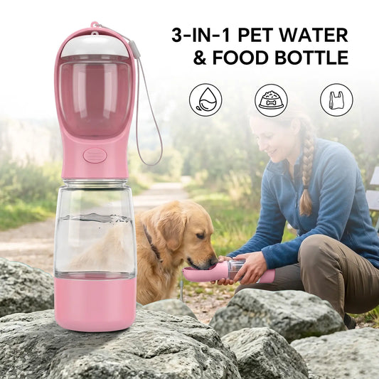 Ultimate Portable 3-In-1 Dog Water Bottle with Food Container & Built-In Poop Bag Dispenser - Perfect for Hiking & Walking