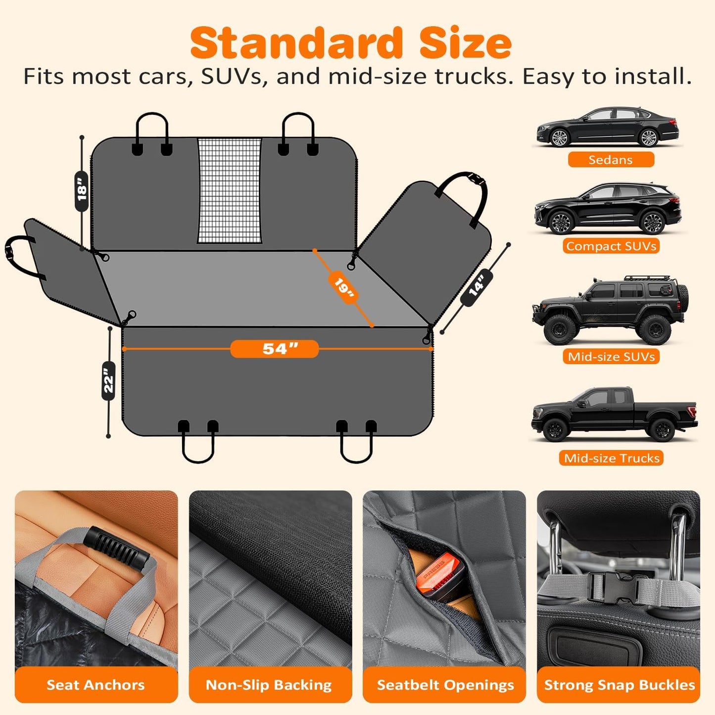 Ultimate 4-in-1 Dog Car Seat Cover: Waterproof Hammock with Mesh Window for Back Seat Protection in Cars, SUVs & Mid-Size Trucks