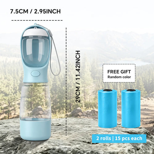 Ultimate Portable 3-In-1 Dog Water Bottle with Food Container & Built-In Poop Bag Dispenser - Perfect for Hiking & Walking