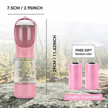 Ultimate Portable 3-In-1 Dog Water Bottle with Food Container & Built-In Poop Bag Dispenser - Perfect for Hiking & Walking