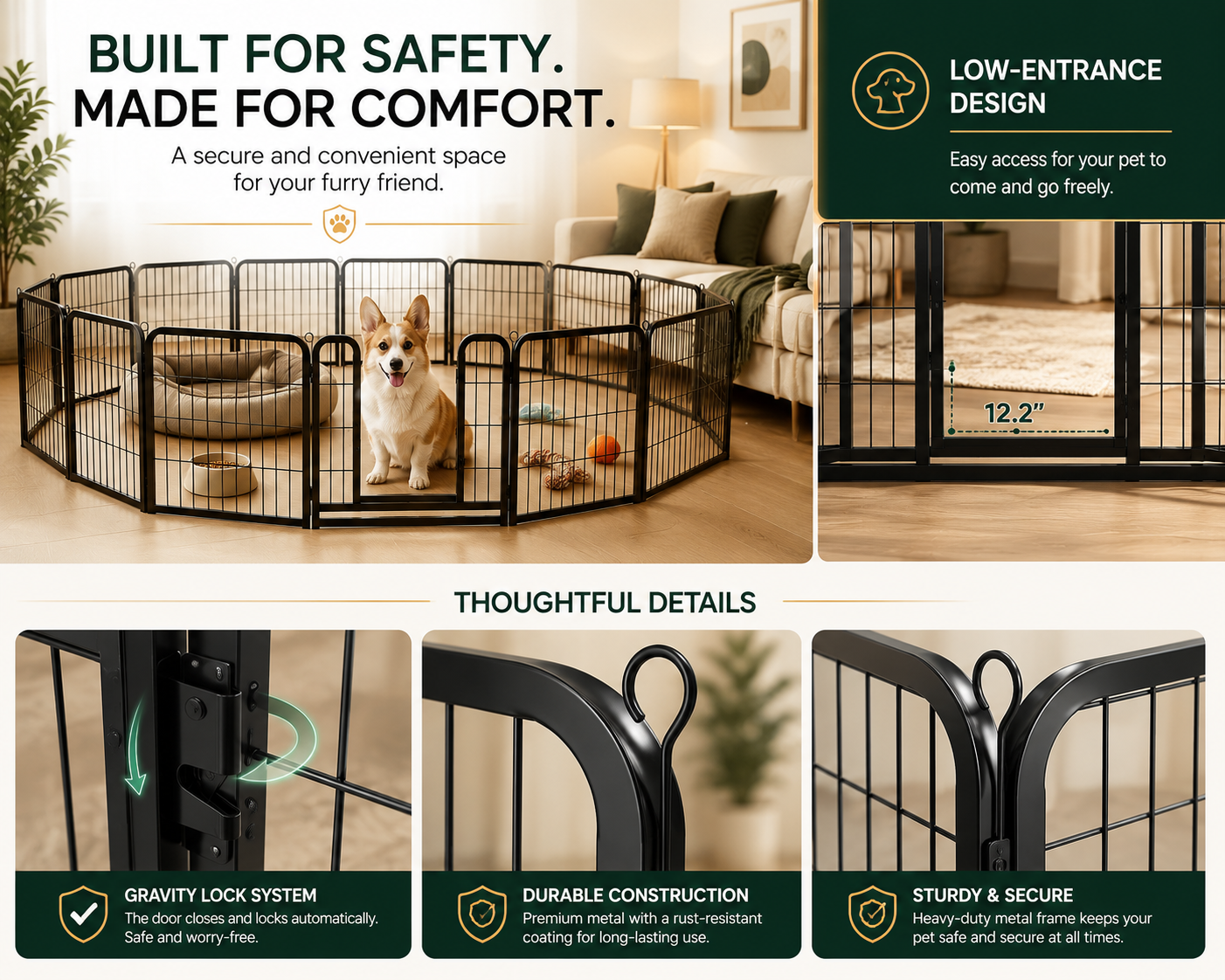 PlayPaws™ Playpen — 16-Panel Foldable Dog Playpen