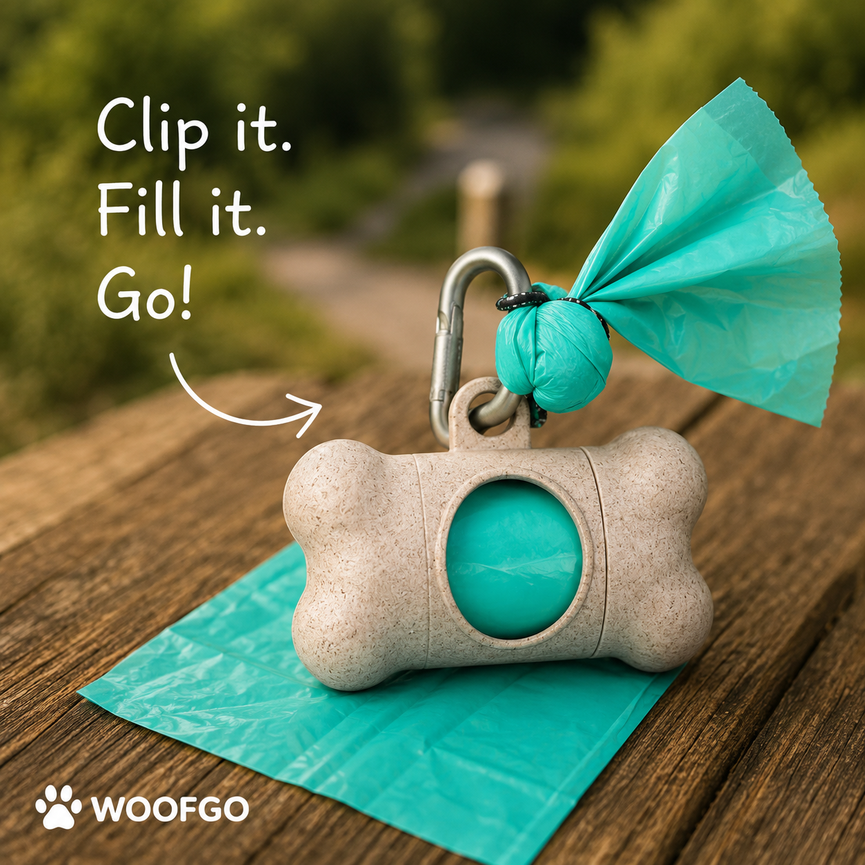 CleanClip dispenser attached to leash during a dog walk