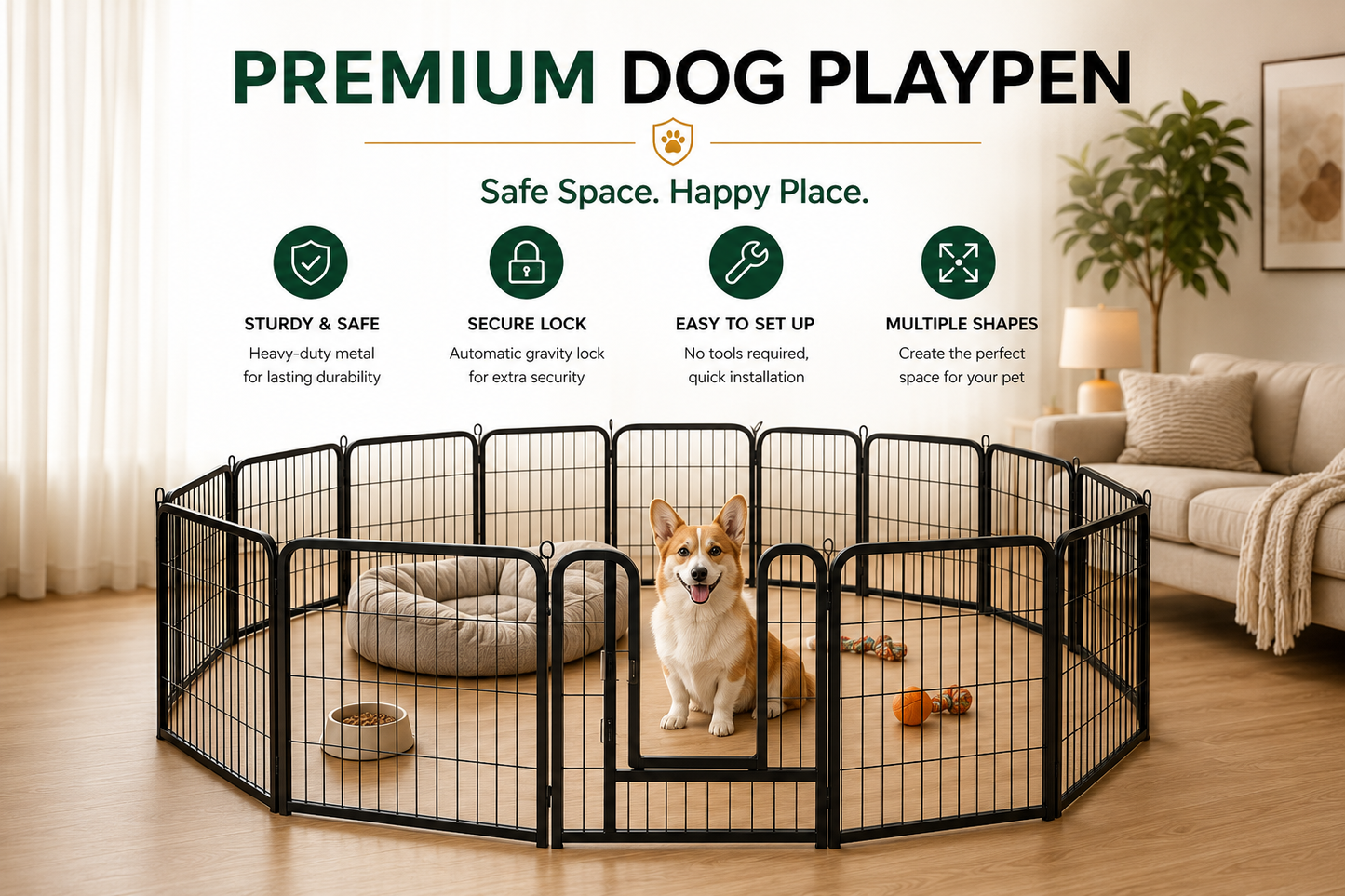 PlayPaws™ Playpen — 16-Panel Foldable Dog Playpen