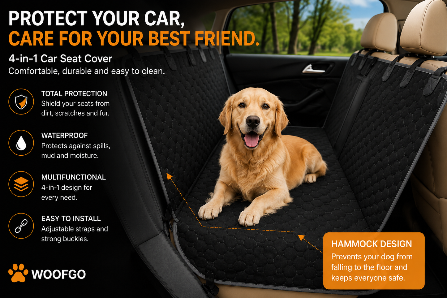 ComfortRide™ Pro Hammock Dog Car Seat Cover