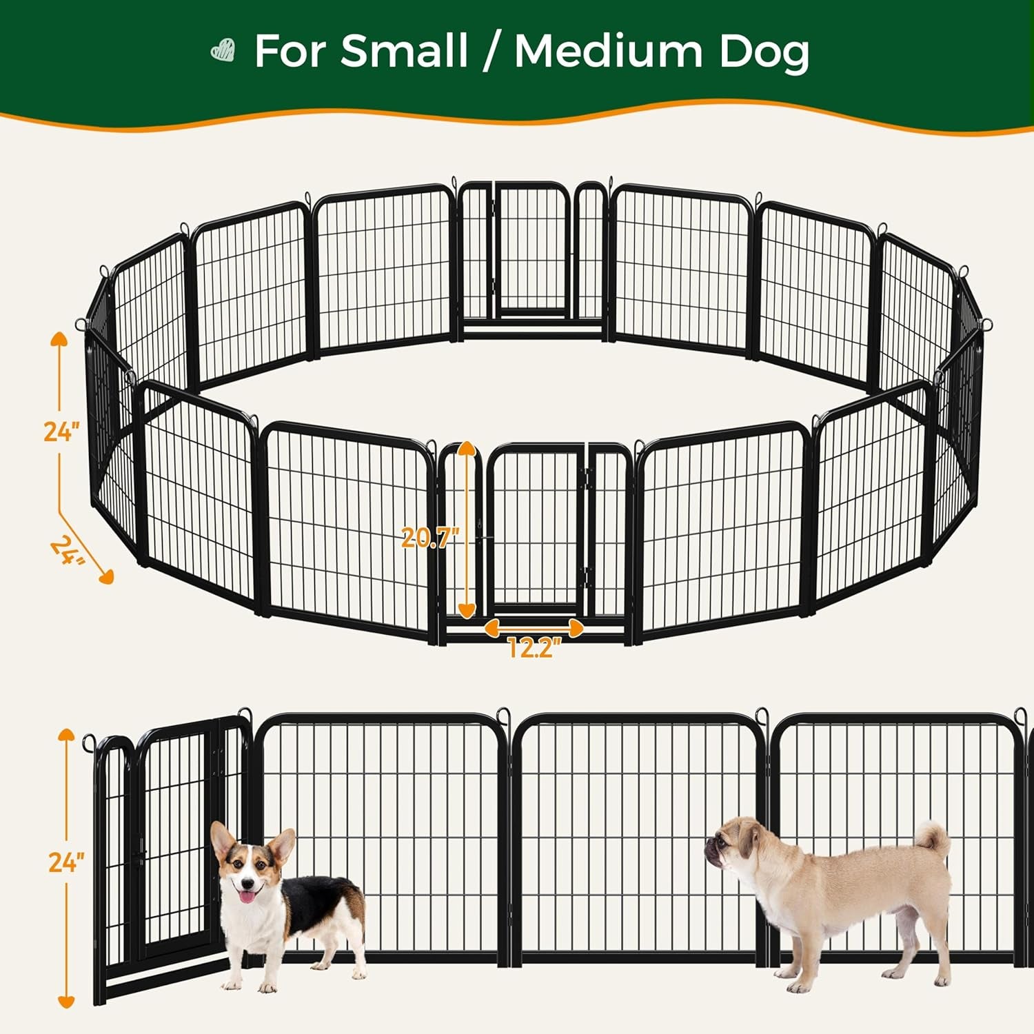 Yaheetech 24-Inch 16-Panel Heavy-Duty Metal Dog Playpen - Perfect for Outdoor Adventures, Easy Tool-Free Setup, and Ideal for Small Dogs and Puppies